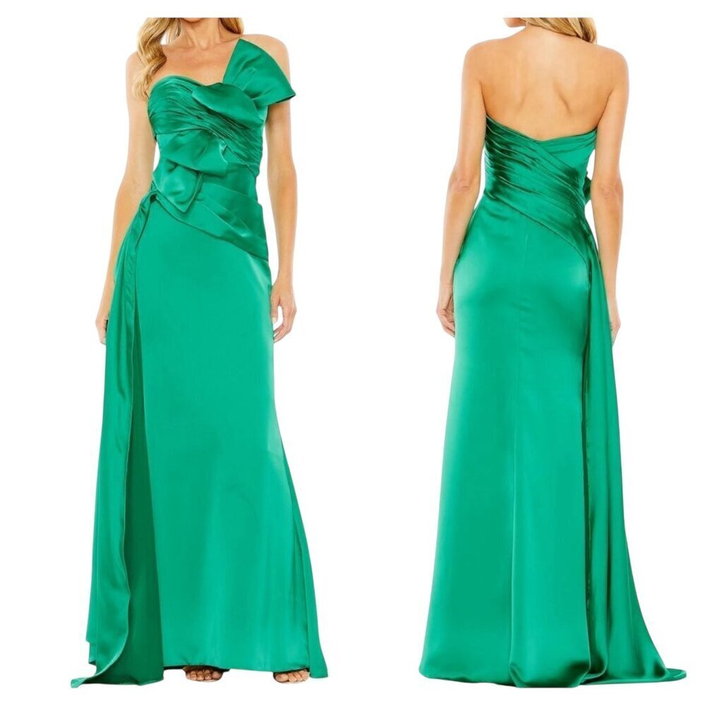 Mac Duggal Strapless Green Gown With Bow Detail Size 14 Nwt Style 20585